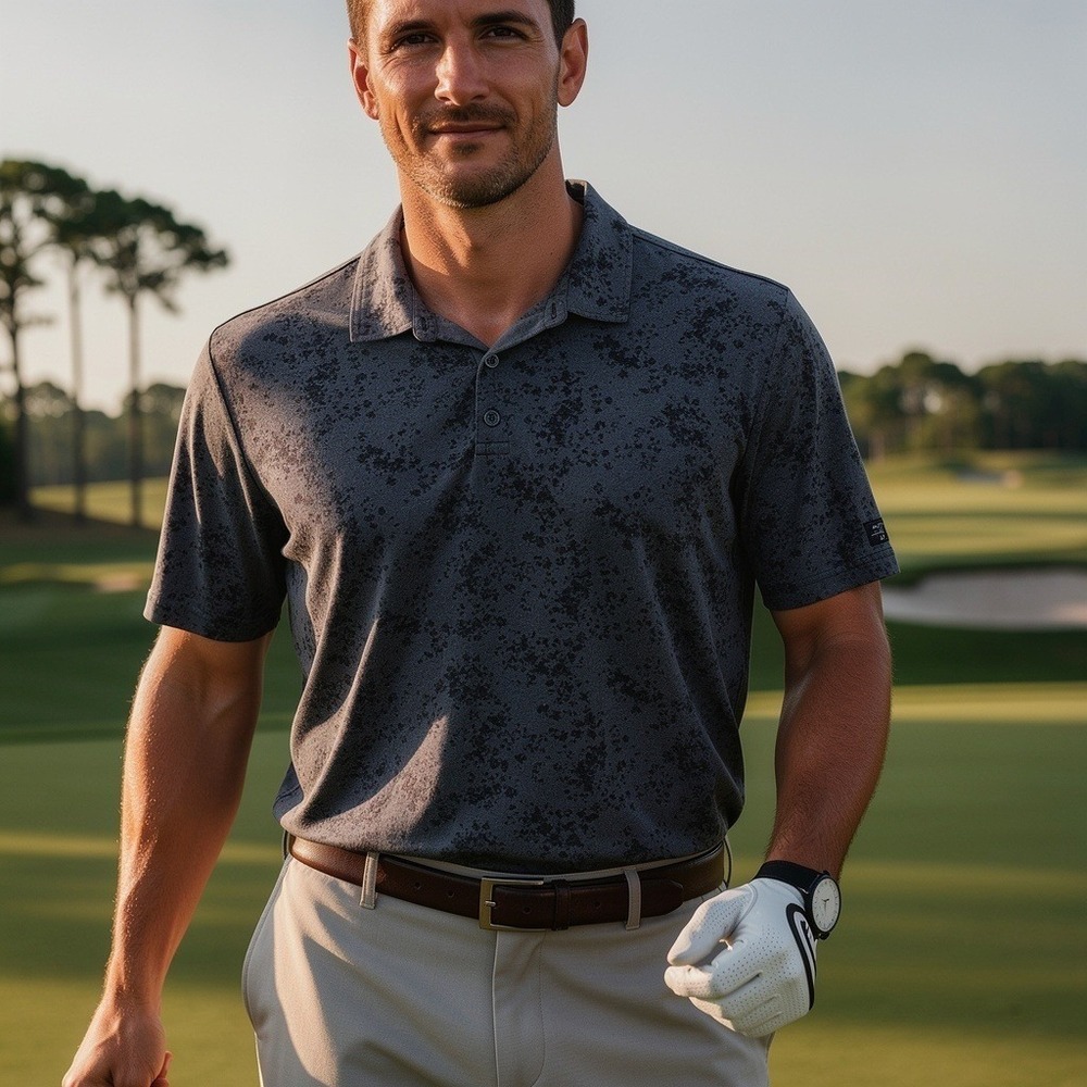 Travis Mathew Mens Gray Camo Floral Pima Cotton Blend Golf Polo Shirt Size XL